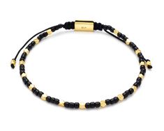 Gold-plated sterling silver stones accent this glass bead bracelet by Jan Leslie, set by hand onto a wax pull cord for a custom, secure fit. Stone: Black Glass & Gold Vermeil Accent Beads Gold vermeil plated Sterling Silver spacers Fitting: Wax Cord pull cord allows for custom fitting. smallest size is 7.5 inches (19cm) to 9 inches (23cm) Packaged in Jan Leslie Bracelet display box & a velour gifting travel pouch perfect for home display Adjustable Rondelle Bracelets With Spacer Beads, Adjustable Faceted Beaded Rondelle Bracelets, Adjustable Hand-strung Rondelle Beaded Bracelets, Luxury Adjustable Beaded Bracelets With Round Beads, Adjustable Rondelle Beaded Bracelets, Modern Adjustable Jewelry With Polished Beads, Modern Adjustable Hand-strung Bracelets, Modern Adjustable Hand-strung Bracelet, Luxury Adjustable Hand-strung Bracelets