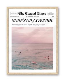 the coastal times surf's up, cowgirl magazine cover featuring surfers in the ocean