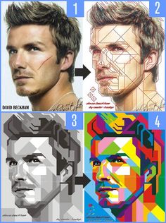 four different faces and the words david beck are shown in three different colors, each with an