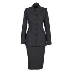 Vivienne Westwood Gold Label Couture peg skirt suit set, including a jacket with long sleeve and button fastening, and skirt with zip fastening. Total length:67; Bust:43; Shoulders:35; Sleeves:60;Total length:75; Waist:30; Hips:45 Material: 100% Wool Suit With Gloves, Peg Skirt, Skirt Suit Set, 1980s Dresses, Red Suit, Pinstripe Suit, Suit Set, Wool Dress, High Waisted Trousers