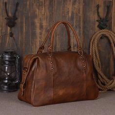 Vintage Leather Travel Bag Mens/ Womens Vintage Weekender Bag With Leather Lining For Travel, Classic Satchel Travel Bag For Trips, Classic Leather Satchel For Trip, Classic Large Capacity Satchel For Trip, Vintage Travel Duffle Bag With Leather Lining, Brown Satchel With Leather Lining For Trips, Vintage Leather-lined Duffle Bag For Travel, Classic Shoulder Bag For Trip, Classic Shoulder Bag For Trips