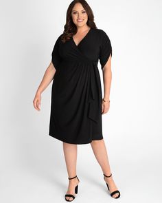 Our Eden Faux Wrap Dress is just the effortless style you’llwant in your wardrobe. The perfect dress when you’ve got a last-minute RSVP,this style features a beautiful peony print that’ll be sure to bring endlesscompliments. Ruched hi lo sleeves are comfortable and eye-catching. A thickfaux tie accentuates your curves and creates an hourglass silhouette. Madeexclusively in women’s plus sizes. Formal Wrap Dress, Formal Wrap, 60's Dress, Hourglass Silhouette, Peony Print, Guest Attire, Hollywood Fashion, Black Wrap Dress, Faux Wrap Dress