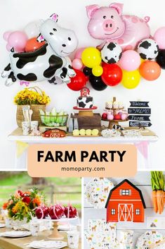 farm party with balloons and farm animals