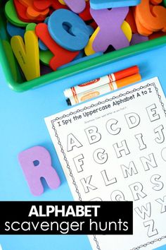 an alphabet scavenger hunt with letters and numbers