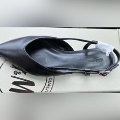 Brand New In Box Black Leather Hm Slingbacks. No Heel. Size 4 Or Eu 35 Elegant H&m Heels For Spring, Chic Formal Heels By H&m, Elegant H&m Heels For Formal Occasions, Chic Open Toe Heels By H&m, H&m Shoes, Slingback Flats, Slingbacks, Flat Color, H&m