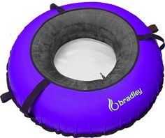 an inflatable purple tube with the word bradley written on it and black straps