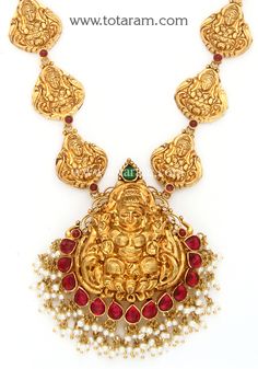 22 karat gold 'lakshmi' necklace with beads & pearls (temple jewellery)
  necklace length with pendant : 14.50 inches - 235-GN4215 - in 35.650 Grams for USD $3,590.33 USD. 
Made in India by Totaram Jewelers Online this product is in Gold - 22 Karat BIS Hallmark 916 Gold  & is an excellent gift for Adult - Women. Ships fully insured with secured guaranteed delivery for free with your order over $250 from New Jersey USA & comes with 30 days exchange policy. Temple Jewellery Necklace, Necklace With Beads, Temple Jewelry Necklace, Jewellery Necklace, Temple Jewellery, Gifts For Adults, 22k Gold, Necklace Length, New Jersey