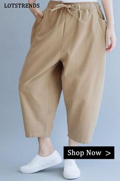 Loose Khaki Women Harem Cotton Summer Trousers Relaxed Baggy Bottoms For Summer, Relaxed Baggy Wide-leg Bottoms, Beige Pull-on Pants With Loosely Fitted Hips, Summer Baggy Pull-on Bottoms, Relaxed Spring Harem Pants, Ankle-length, Beige Pants With Pull-on Style And Loose Fit, High Waist Beige Cotton Harem Pants, Spring Relaxed Ankle-length Harem Pants, Relaxed Spring Ankle-length Harem Pants