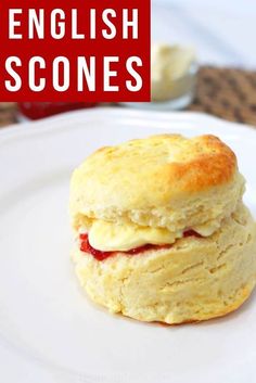 english scones on a white plate with the title