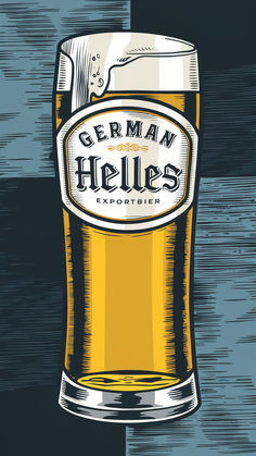 an illustration of a beer glass with german helles on the front and bottom half