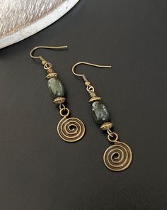 Hypoallergenic hooks  Boho dangle earrings, Green drop earrings, Ethnic earrings, Antique bronze earrings, Beaded earrings, Bohemian earrings, Boho jewellery Uk Earth Tone Earrings, Earthy Beaded Earrings, Gold Boho Jewelry, Gold Bohemian Earrings, Beaded Jewellery Ideas, Goblincore Earrings, Jewellery Homemade, Boho Jewelry Earrings, Earthy Earrings