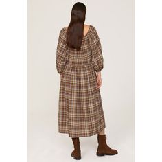 Brown plaid cotton blend (99% Cotton, 1% Elastane). Shift. Long sleeves. Scoop neck. Pull on. 43" from shoulder to hemline. Imported. Casual Plaid Midi Dress For Fall, Midi-length Plaid Dress For Fall, Fall Gingham Plaid Midi Dress, Fall Plaid Midi Dress, Casual Plaid Dress With Square Neck For Fall, Casual Square Neck Plaid Dress For Fall, Fall Plaid Dress With Square Neck, Plaid Cotton Midi Dress For Fall, Fall Plaid Cotton Midi Dress