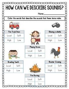 a worksheet with words and pictures to help students learn how to describe sounds