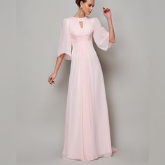 Long Pale Pink Dress With Pearl And Rhinestone Details. Never Worn Was Just Too Big Mother Of Groom Dresses, Groom Outfit, Mothers Dresses, Pink Prom Dresses, Best Wedding Dresses, Necklines For Dresses, Groom Dress, Bride Dresses, Homecoming Dress