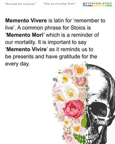 a skull with flowers on its head and the words, mento vivre is latin for