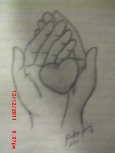 a drawing of a hand holding a heart