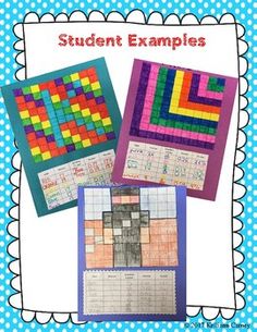 four different colored squares are shown with the words student examples written in each square on them