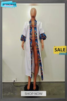 Summer Women's Dress African Printed Cardigan Outerwear Fitted Open Front Robe For Spring, Fitted Long Robe For Spring, Fitted Long Sleeve Kimono For Daywear, Chic Blazer, Dress African, Women Wholesale, Printed Cardigan, Online Clothing Stores, Model Photos