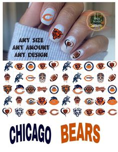 Chicago Bears Football Waterslide Nail Art Decals Set Of 50 Instructions &amp; Bonus Football Nails Design, Chicago Bears Nails, Football Nails, Bears Nails, Chicago Bears Football, Bears Football, Nail Art Decals, Nails Fall, Womens Nails