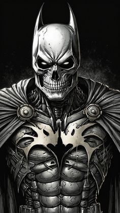 a drawing of a skeleton wearing a batman costume and holding a knife in his hand