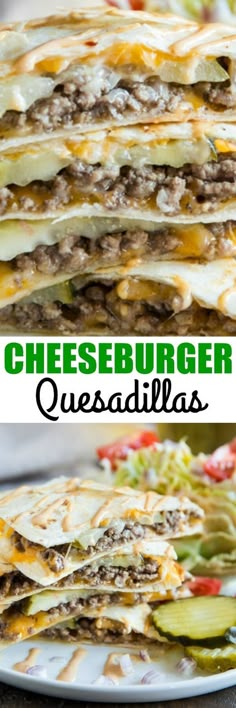 cheeseburger quesadilla stacked on top of each other