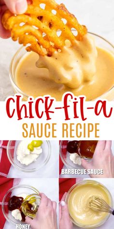 the recipe for chicken - fil - a sauce is shown in three different pictures