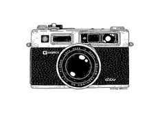 an old fashioned camera drawn in black and white