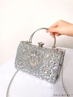 BagForLove - Chic Chain Strap Box Bag with Glamorous Rhinestone Embellishments Bridal Purse, Perfect Bride, Rhinestone Chain, Print Box, Word Wrap, White Rhinestone, Box Bag, Small Boxes, Gold Details