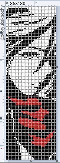 a cross stitch pattern with the image of a woman's face and red lips