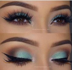 Turquoise Eye Makeup, Make Up Mata, Eyeshadow For Brown Eyes, Green Makeup, Brown Makeup, Eye Makeup Designs