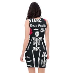 Tight gothic dress, perfect reflection of modernity and elegance. It is made from the highest quality materials and features a stunning mix of skulls and roses making it a unique masterpiece. This dress is the garment you need to become the center of attention anywhere. * 82% polyester, 18% elastane * Fabric weight: 230 g/m² (6.78 oz/yd weight may vary by 5% * Made with soft microfiber yarn that is pleasant to the touch * Four-way stretch fabric Halloween Alternative Fitted Dresses, Fitted Alternative Style Halloween Dress, Alternative Fitted Dress For Halloween, Alternative Style Fitted Dress For Halloween, Fitted Alternative Dress For Halloween, Fitted Emo Dress For Night Out, Fitted Emo Style Dress For Night Out, Gothic Bodycon Dress For Night Out, Edgy Fitted Halloween Dress