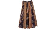 Designer Dori Patchwork Hippie Long Skirt in Clothing - This is a brown-toned vertical patchwork skirt in sunray or accordion pleats that start out smaller at the waist and get larger toward the hem - a design that is known to make you look taller; the long linear patchworks are joined together and highlighted on the seams by a thick bundled thread (dori) running from waist to hem to give a fascinating look. Features: Patchwork, Misses, Peasant, Printed, Bohemian, Patchwork Rayon Long Skirt. Brown Cotton Long Skirt, Long Brown Cotton Skirt, Bohemian Brown Pleated Maxi Skirt, Casual Brown Patchwork Skirt, Brown Long Cotton Skirt, Brown Cotton Full Skirt, Brown Pleated Tiered Skirt, Brown Vintage Tiered Skirt, Spring Brown Patchwork Skirt