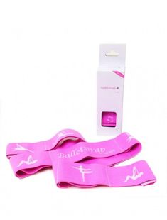 pink yoga straps with white logos on them