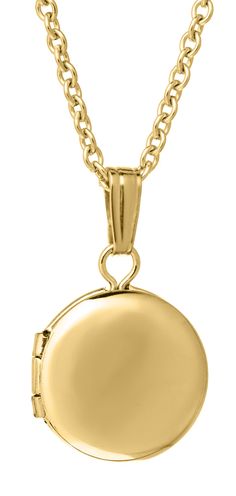 A plain polished 14K yellow gold-filled round baby locket on a gold-filled cable chain. Locket: 10mm Chain length: 13" Round Locket Necklace, Chain Locket, Round Locket, Cable Chain Necklace, Inner Core, Gold Locket, Engraved Necklace, Locket Necklace, Quince