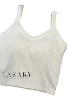 Lasaky - Cotton Spaghetti Strap Top with Bust Support, Seamless Slimming Fit - Perfect for Layering and Versatile Use as an Undergarment Seamless V-neck Summer Tops, White Tops With Built-in Bra And Wide Straps, White Seamless V-neck Top, White Sleeveless Seamless Crop Top, White Camisole With Wide Straps For Summer, White Seamless Tank Camisole, White Seamless Camisole Tank Top, Spring Seamless Cami Crop Top, Fitted Seamless Crop Top For Summer