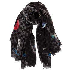 Louis Vuitton limited edition oversized silk and cashmere shawl with atlas map design. Jacquard weave. Fringe finish. Brand new in box. Atlas Map, Louis Vuitton Limited Edition, Black Shawl, Cashmere Shawl, Vintage Louis Vuitton, Christian Lacroix, Silk Wool, Jacquard Weave, West Hollywood