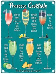 a poster with different types of cocktails on it's sides and the names of each