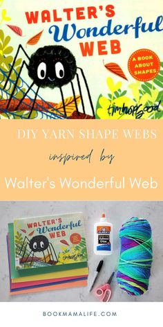 yarn and craft supplies with the words walter's wonderful web written on it in blue