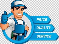 a man in overalls holding a wrench and giving the thumbs up sign with price quality