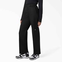 Women��’s Loose Fit Double Knee Work Pants - Dickies US Fitted Bottoms With Functional Pockets For Work, Straight Leg Bottoms With Functional Pockets, Fitted Pants With Functional Pockets For Work, Fitted Work Pants With Functional Pockets, Work Pants With Cargo Pockets, Full Length Work Pants With Cargo Pockets, Full-length Cargo Work Pants, Functional Straight Leg Work Pants With Pockets, Relaxed Fit Cargo Pants With Functional Pockets For Work