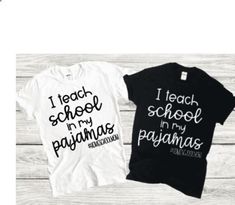 I Teach School In My Pajamas Shirt.  This heavy cotton tee has the classic cotton look and feel. Casual elegance will make it an instant favorite in everyone's wardrobe. Classic fit 100% Cotton Runs true to size Made in USA. We ship your order within 1-3 business days. ⭐️100% Customer Satisfaction Guarantee: If there is anything wrong with your ordered product like color or sizing, please contact us within 14 days of delivery for an exchange. If you want to cancel your order, please contact us within 12 hours after purchase. White Cotton Home Tops, Cotton Crew Neck Tops For Home, Cotton Crew Neck T-shirt For Home, Casual Cotton Sleepwear With Letter Print, Cotton Sleepwear With Letter Print And Relaxed Fit, Cotton Sleepwear With Letter Print In Relaxed Fit, Casual T-shirt With Letter Print, Casual Letter Print T-shirt, Short Sleeve Cotton Sleepwear With Letter Print