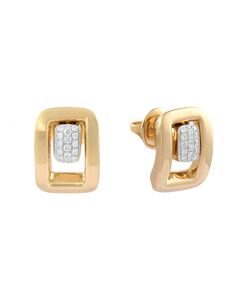 18k Yellow gold rectangular earrings with pave diamond central element (0.16ctw). Earrings measure approximately 1/2" in length . Made in Italy. By K di Kuore Elegant Rectangular Jewelry With Diamond Hour Markers, Modern Pave Set Earrings For Formal Occasions, Modern Earrings With Pave Setting For Formal Events, Modern Earrings With Pave Setting For Formal Occasions, Rectangular Baguette Diamond Earrings, Modern Formal Earrings With Pave Setting, Luxury White Gold Diamond Earrings In Rectangular Shape, Luxury Rectangular Diamond Earrings, Rectangular Cubic Zirconia Earrings With Diamond Accents