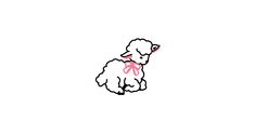 a drawing of a sheep with a pink ribbon around its neck