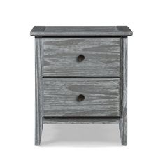 an old wooden nightstand with two drawers on one side and the bottom drawer open to reveal a