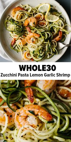 zucchini pasta with lemon garlic shrimp and spinach pesto is the perfect meal