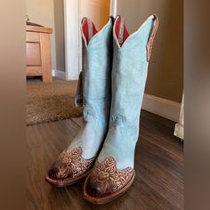 Brand New Ferrini Women’s Boots. Perfect Condition, Never Worn. Madison Dusty Blue Western Snip Toe. Size 6.5. Does Not Have Box. Blue Snip Toe Boots With Reinforced Heel, Blue Fitted Snip Toe Boots, Fitted Blue Snip Toe Boots, Fitted Turquoise Boots For Ranch, Blue Western Boots With Almond Toe, Western Style Blue Boots With Reinforced Heel, Blue Western Almond Toe Boots, Blue Leather Boots For Ranch, Fitted Light Blue Pointed Toe Boots