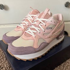 Adorable, Chunky Sole Fila Sandenal Orbit Sneaker In Baby Pink And Purple! Excellent Condition With No Flaws To Note. Never Worn As Shown In Photos! They Are So Cute And I Love The Color Story They Are In. Such Adorable Pink And Purples And The Chunky Sole Is Perfect! Size Women’s 11. Please Feel Free To Ask Any Questions You May Have. Purple High-top Platform Sneakers, Trendy Purple Sneakers With Laces, Trendy Purple Synthetic Sneakers, Cute Purple Round Toe Sneakers, Purple Platform Lace-up Sneakers, Lavender Casual Synthetic Sneakers, Lavender Synthetic Casual Sneakers, Casual Lavender Synthetic Sneakers, Shoes Fila