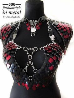 So I thought the metal scales were guitar picks at first look... Metal Bra, Scale Mail, Body Accessories, Dragon Costume, Chainmail Dress, Halloween Make, Fan Fiction, Chain Mail, Fantasy Clothing