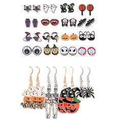 PRICES MAY VARY. √ Halloween Earrings Set for Girls: This halloween studs earrings set includes 16 pairs stud earrings and 4 pairs drop dangle earrings. Cat earrings,ghost earrings, spider earrings, pumpkin lantern earrings, eyeball earrings, witch hat earrings, skull earrings,bat earrings witch earrings ,coffin earrings and so on. √ Applicable occasions: these stud&hook earrings are nice choice to wear to attend Halloween parties, theme parties, role-playing parties, and other important occasio Trendy Halloween Earrings As A Gift, Trendy Halloween Earrings For Gift, Trendy Silver Halloween Earrings, Cute Hypoallergenic Halloween Earrings, Playful Halloween Earrings For Gifts, Playful Halloween Earrings As A Gift, Playful Halloween Earrings For Gift, Fun Black Jewelry For Birthday, Eyeball Earrings