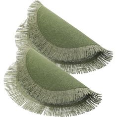 two pieces of green fabric with fringes on top of each other, one in the middle